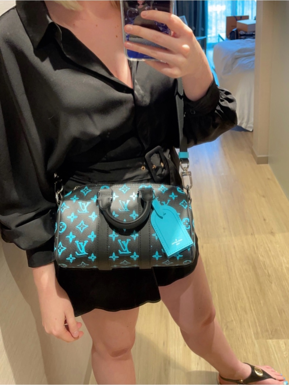 Louis Vuitton Black & Turquoise Monogram Mini Speedy Crossbody Bag (Runway) - Picture 9 of 13